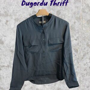 Woman's Small Banana Republic 100% Silk Button Up Blouse Slate Gray